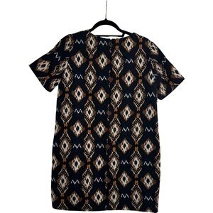 Very J Geometric Pattern Mini Dress - Black and Brown